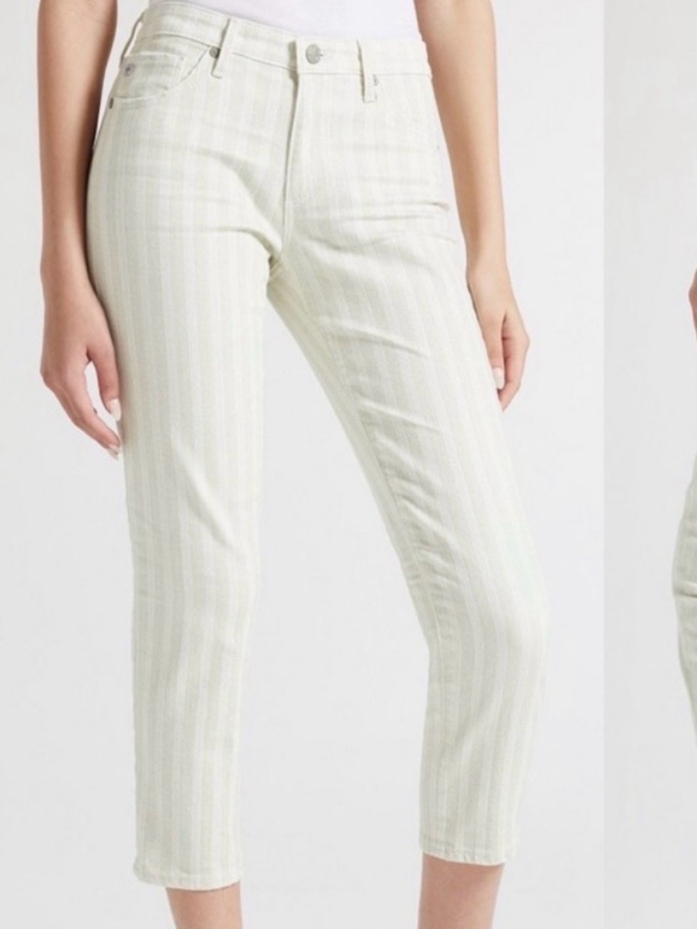 AG Cigarette Leg White & Ivory striped cropped jeans